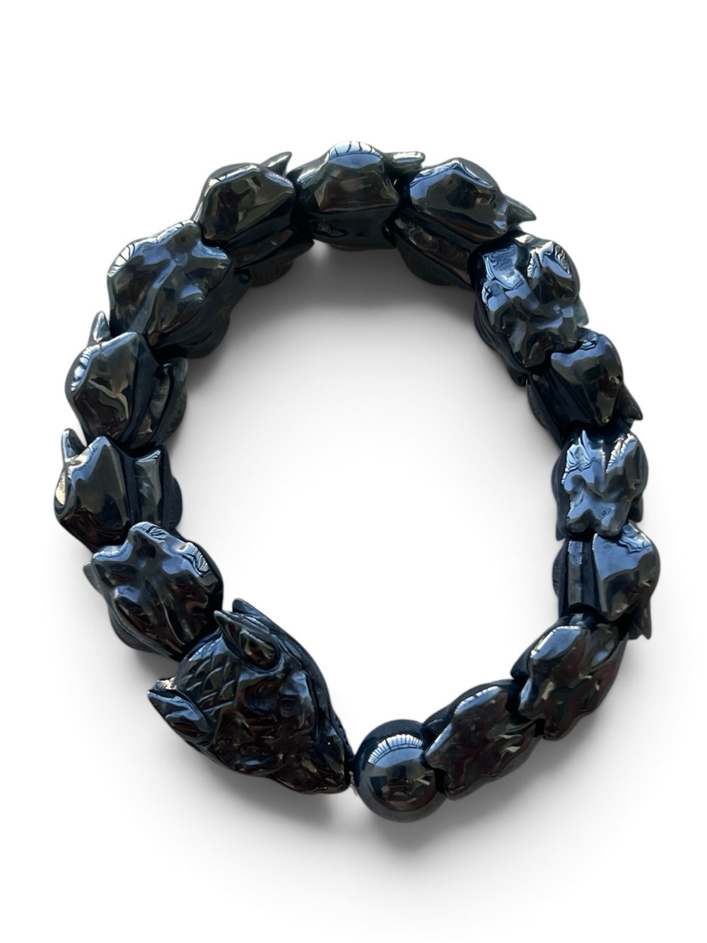 Wuji Black Jade Carved Dragon Head And Body Stretch Bracelet
